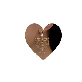Menorah Design Drop Earrings, Gold-Tone with Yellow Crystal and Pearl Accents, Statement Dangle