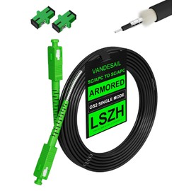 VANDESAIL 20M/65ft SC/APC Fiber Optic Internet Cable Extension, SC/APC to SC/APC Armored Fiber Patch Cable, SC to SC Single Mode OS2 Fiber Jumper Optical Patch Cord SIMPLEX SMF, LSZH Black