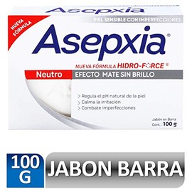 ASEPXIA - Neutro Jabón en Barra. Efecto mate sin brillo, hipoalergénico, calma la irritación y combate imperfecciones. Barra con 100g.