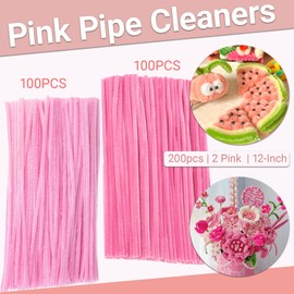 BVMGTT Pink Pipe Cleaners (200 Pack) - 2 Color Assortment, Extra Durable & Bendable, Bulk for Crafts | DIY Flowers, Valentine’s Gifts, Party Decorations | for Kids, Teachers, Crafters