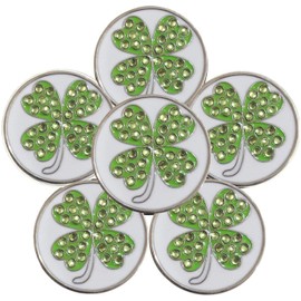 FINGER TEN Golf Ball Marker for Ladies Men Value 6 Pack, Golf Accessories Ballmarker Magnetic fit Golf Divot Tools Hat (Bling Four Clover-6 Pack)