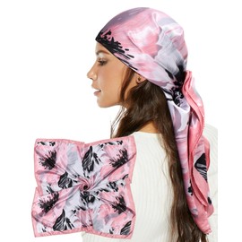 AWAYTR 35” Satin Head Scarf for Women Like Silk Scarf Hair Bandanas Women Large Square Neck Scarf Headscarf Head Wrap (Pink)