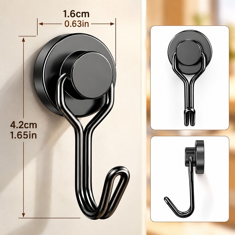 Magnetic Hooks 6-Pack for Home Organization – Swivel Swing Design