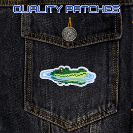 Herxion Cute Iron On Patches, Crocodile Embroidered Applique Patch, Lovely Vibrant Green Iron On Patches for Clothes, Clothing, Jackets, Backpacks, Vest, Jeans, Hats & Caps.