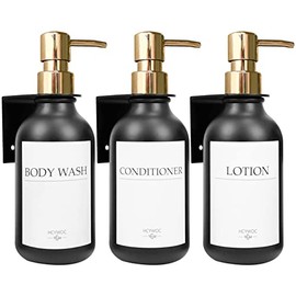 3 Piezas Dispensador de Jabon Baño on 16 Etiquetas Impermeables | Dispensador de Shampoo y Acondicionador, Sin Taladrar Dispensadores de Jabon de Duch