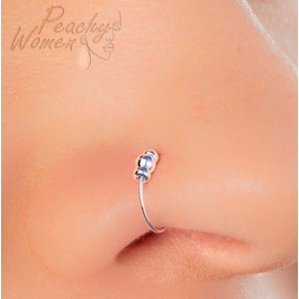 925 Silver Beads Fake Nose Ring - 24G Faux Nose Hoop 7mm - Silver Beads No Piercing Needed Nose Jewelry