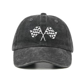 Kids Racing Car Flag Baseball Cap for Ages 2-6, Adjustable Embroidery Cotton Hat for Toddler, Black