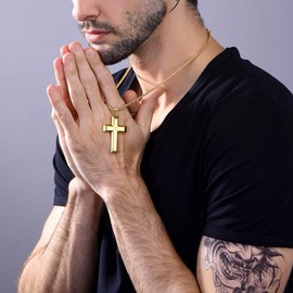 GOLDCHIC JEWELRY Gold Lord's Prayer Necklace with English Cross, Bible Religious Jewellery for Men Women