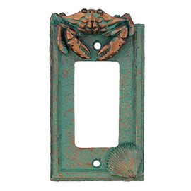 Top Brass Nautical Crab Starfish and Seashell Beach Electrical Cover Wall Plate Bronze/Verdigris Finish - Single Switch, Double, Rocker, Outlet (Single Rocker Cover)