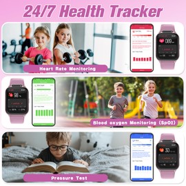 Smart Watch for Kids 1.85" with Fitness Tracker, Sleep Monitor, 22/100+ Sport Modes, DIY Dial, IP68 Waterproof, Step Counter, Heart Rate, Camera, with/Without APP, Gift for 3-12 Years Old Girls
