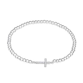 925 Sterling Silver Italian Cross Bracelet With Cubic Zirconia For Womens Girls, Length 17 cm & Thickness 3 mm, Silver Plated & E-Coat Finishing, Gift Jewelry For Christmas Easter & Thanksgiving