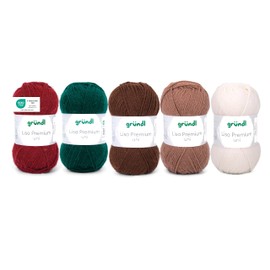Gründl Wool Lisa Premium Plain 5 x 50 g Mix - Knitting Yarn - Crochet Yarn - 100% Polyacrylic - Super Soft and Easy Care - White/Brown-Bordeaux Green