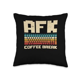 AFK Coffee Break Retro Keyboard Gaming Gamer Gift AFK Coffee Break | Retro Computer Keyboard | Gaming Gamer Throw Pillow, 16x16, Multicolor