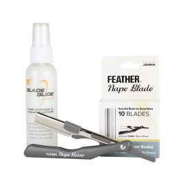 Feather Nape & Body Razor Kit w/ Blades 10pcs & 2oz Blade Glide  F1-80-500