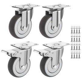 TGHEY 4 Inch Caster Wheels Set of 4 Heavy Duty Swivel Casters Includes Mounting Hardware 1320 Lbs Load Capacity Quiet TPE Casters with 2 Locking Brakes for Furniture Workbench and Cart