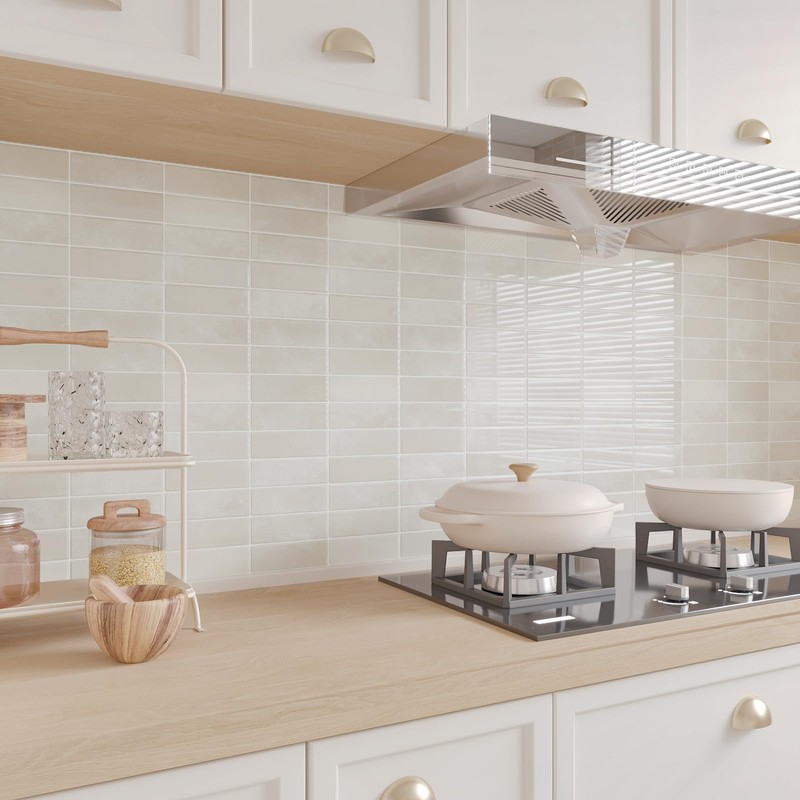 CHIHUT 12"X12" Beige Peel and Stick Kitchen Backsplash Tiles Glossy