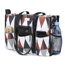 TOPDesign Utility Water Resistant Tote Bag with 13 Exterior & Interior Pockets, Top Zipper Closure & Thick Bottom Support, for Working Women, Teachers, Nurses, Accountants (Diamond Grid)