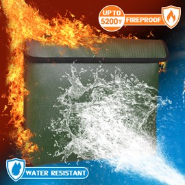 LOJGOAY Fireproof Document Bag - with 5200°F Heat Insulated, Waterproof Fireproof Bag with Zipper, Fireproof Money Bag for Cash/Documents/Valuables, Fire bag (Green, 11"x7.7")