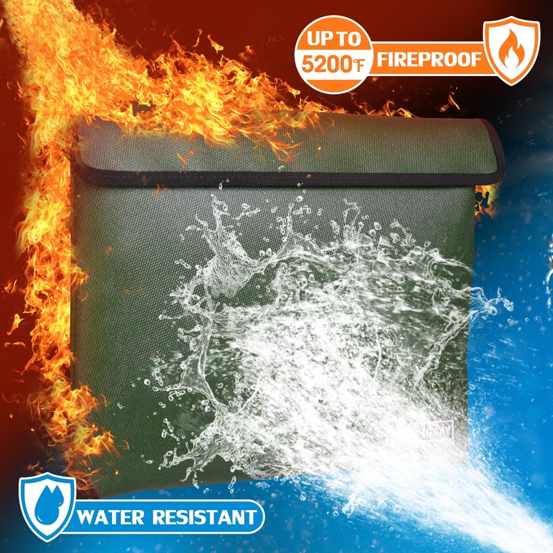 LOJGOAY Fireproof Document Bag - with 5200°F Heat Insulated, Waterproof