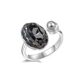 Cykdohy Rhinestone Oval Pearl Wrap Opem Statement Ring for Women Stacking Chic Elegant Geometric Crystal Finger Knuckle Cuff Adjustable Band Rings Wedding Engagement Promise Birthday Jewelry