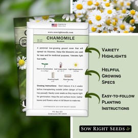 Sow Right Seeds - Roman Chamomile Seeds for Planting - Non-GMO Heirloom Packet with Instructions to Grow an Herbal Tea Garden - Indoors or Outdoor - Low Growing with Small Daisy-Like Blooms (2)
