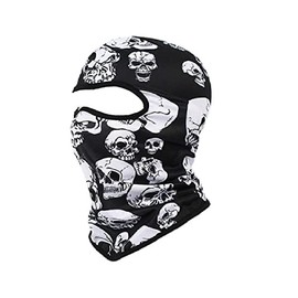 Black White Stacked Gothic Skulls Balaclava Hood Tactical Hunting Face Mask Military Tactical Helmet Liner (One Item Shown Two Ways)