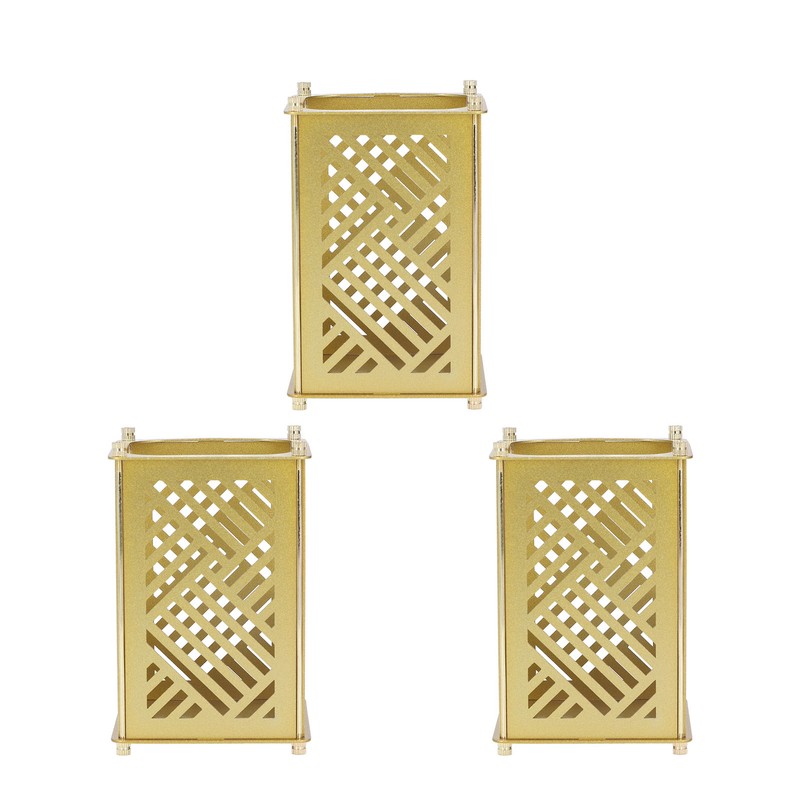 3set Pen Holder Golden Appearance Electroplating Quadrate Educational DIY Assembly