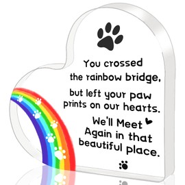 Rainbow Bridge Pet Memorial - Acrylic Heart 4 4 0.4in, Sympathy Gift for Dog, Cat Loss