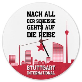 speecheese Stuttgart European Cup Wall Clock Aluminium with Saying Stuttgart International Bad-Cannstatter Kurve Fan Singing Ideal for Stuttgart Fans Football Lovers