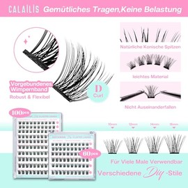 CALAILIS Selbstklebende Wimpern 100 Stück D Curl Druck auf Kein Kleber erforderlich Einzeln Wimpern Vorgeklebt Wiederverwendbares Kleberfreies Wimpern-Cluster-Set mit Pinzette für Anfänger (03,10-16)