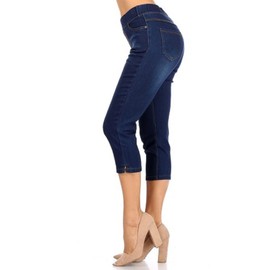 Jvini Women's Pull-On Stretchy Skinny Crop Denim Jeggings (Large,Dark Denim)