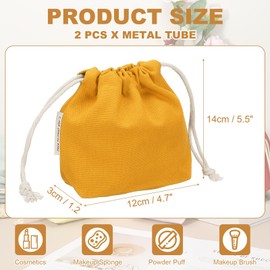 uxcell 2 Pcs Drawstring Makeup Bag, 4.7" Canvas Cosmetic Bag Women's Make Up Bags Toiletry Organizer Pouch for Travel Toiletries Accessories, Orange