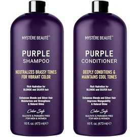 MYSTÉRE BEAUTÉ- Nuestro set de champú y acondicionador morado es el set de champú y acondicionador para cabello rubio perfecto para mantener y dar