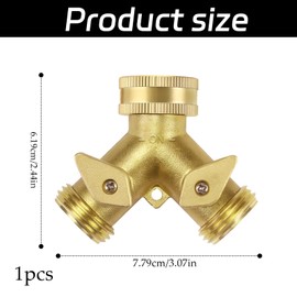 2-Way Brass Hose Splitter – Heavy-Duty 3/4" Garden Tap Connector Y Valve Tap Connector with Individual On/of for Outdoor & Kitchen Tap Hose Connector