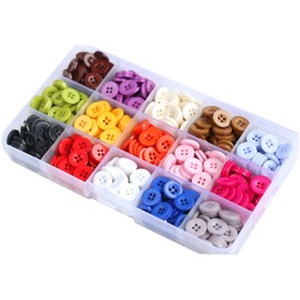 GANSSIA 555pcs 1/2 Inch (12.5mm) Small Size Round 4 Holes Buttons 15 Colors Assorted Resin Button for Sewing Blouse or DIY Crafts Projects Scrapbooking (Each Color 37pcs)