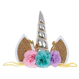 Nishine Baby Elastic Glitter Unicorn Horn Headband Children Unicorn Party Supplies Cosplay Gift (pink&silver)
