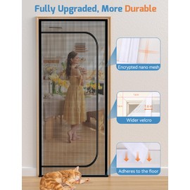 BFNN Cat Screen Door, Extra Tall Cat-Proof Mesh Gate, Fit Door Size 30'' x 80.5'', Anti Scratch Mesh with Zipper Closure, for Living Room, Kitchen, Bedroom (Black)