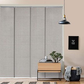 GoDear Design Deluxe Adjustable Sliding Panel Track Blind 45.8"- 86" W x 96" H, Extendable 4-Rail Track, Trimmable Natural Woven Fabric, Semi-Privacy, Ivory Dawn