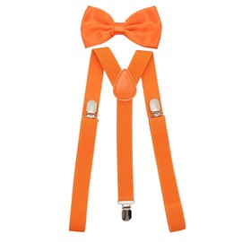 SUNTRADE Mens Womens Elastic Y Shape Adjustable Braces with Clips and Bow Tie One Size Fits All, Salmon