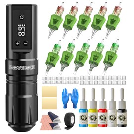 Wormhole Tattoo 60Pcs Aluminum Tattoo Gun Wireless Tattoo Kit with 1300mAh Battery - Complete Tattoo Machine Kit for Beginners Artist - Black WTK328