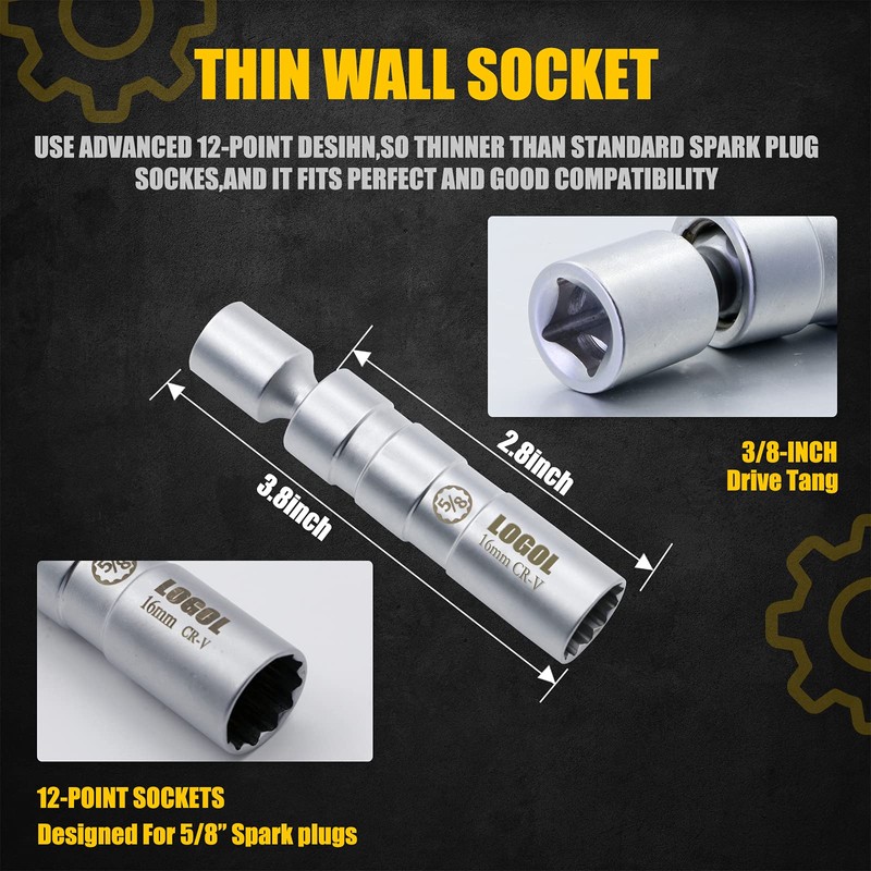 LOGOL 5/8" Swivel Magnetic Spark Plug Socket.3/8" Drive, Enhanced Magnetic