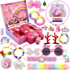 Advent Calendar for Girls, Christmas Countdown Calendar 2023 for Kids, 24 Days Xmas Count Down Gifts, Including Hair Accessories, Unicorn Bracelet, Ring, Hair Clips, Necklace, Coin Purse