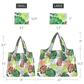 allydrew Large & Small Foldable Tote Nylon Reusable Grocery Bags, Set of 4, Fern Leaves
