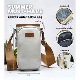 STOLM Insulated Water Bottle Canvas Cotton Bag – Stylish Holder with Strap 32oz | Crossbody Hydration Holder With Pocket
