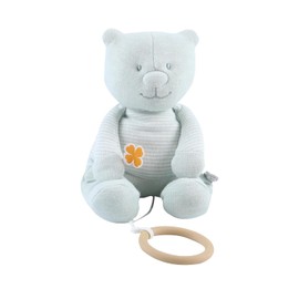 Noukie's - Mini Cuddly Toy with Music Nouky Mint - Noukie's Comforter Organic Cotton + Wooden Ring - Musical Early Education - Gift for Babies