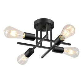 EGM 4-Light Modern Sputnik Chandelier, Mid Century Ceiling Light Fixture, Black Semi Flush Mount Ceiling Lights for Dining Room Bedroom Foyer Hallway Kitchen Office (1 Pack)