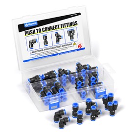 TAILONZ PNEUMATIC 1/4 Inch OD/6MM OD Push to Connect Fittings Pneumatic Fittings Kit 5 Spliters+5 Elbows+5 tee+5 Straight/5 Spliters+5 Elbows+5 tee+5 Straight(40 pcs)