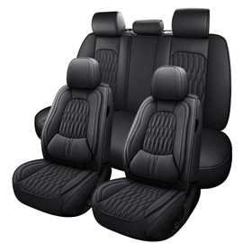 WELLDO Car Seat Covers Full Set, Faux Leather Car Seat Protector Waterproof, Non-Slip Automotive Interior Covers Full Set Universal Fit for Most Cars SUV, Black