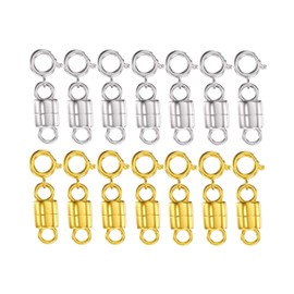 Clysoru Magnetic Necklace Clasp 14k Gold and Silver Beads Chain Extender Safety Buckle (14pcs Golds+Silvers)