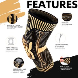 Professional Copper Knee Brace(New Version) - Knee Compression Sleeve Support for Men Women with Patella Gel Pad & Side Stabilizers, Medical Grade Knee Sleeves Knee Braces for Knee Pain,Meniscus Tear,Arthritis,Running,ACL,Workout